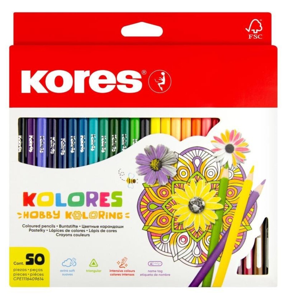 Kores Trojhranné pastelky KOLORES Mandalas pro antistresové omalovánky 3 mm  50 barev - main (0)