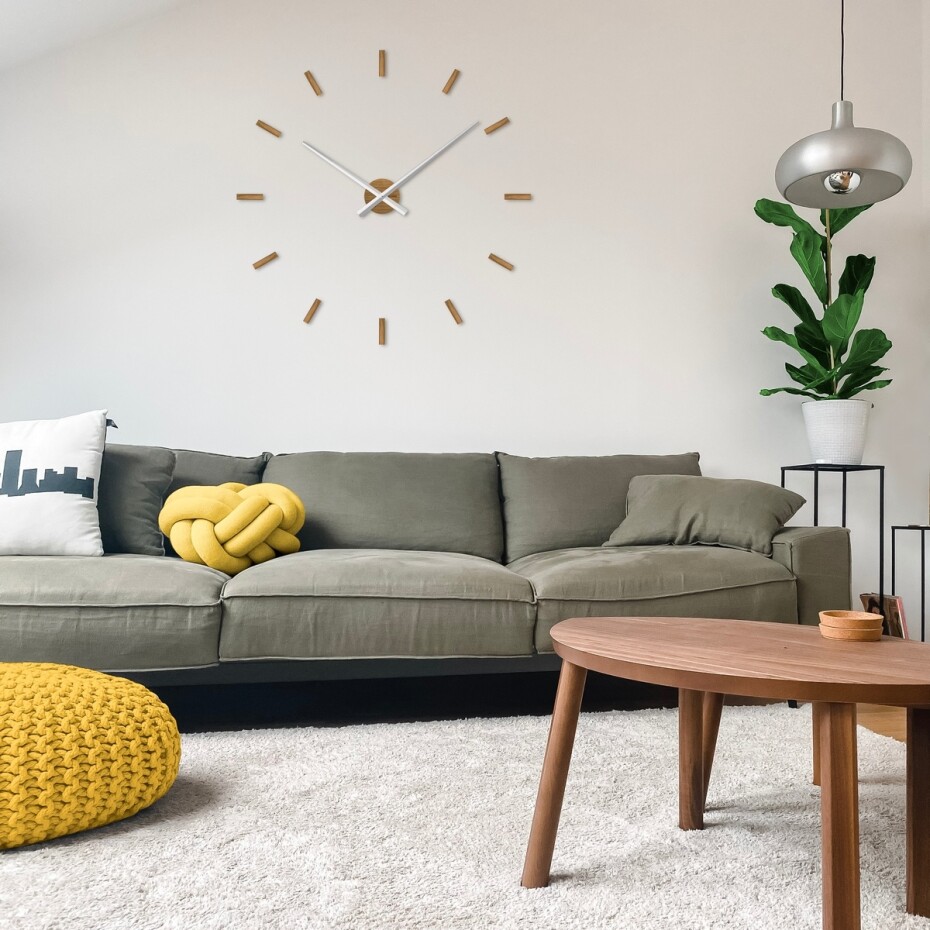 VLAHA VCT1041 dubové samolepicí hodiny Minimal stříbrná, pr. 80 cm - main (1)
