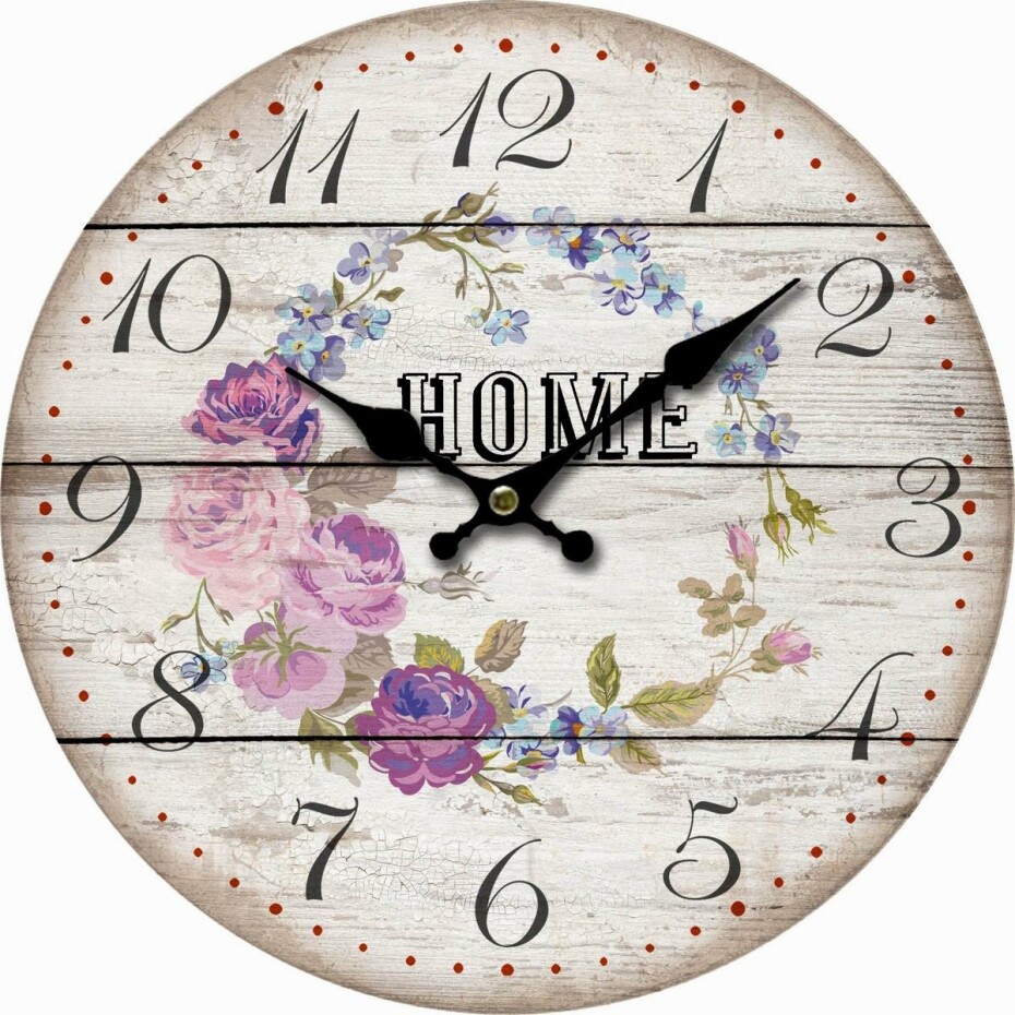 Dřevěné nástěnné hodiny Home and flowers, pr. 34 cm - main (0)