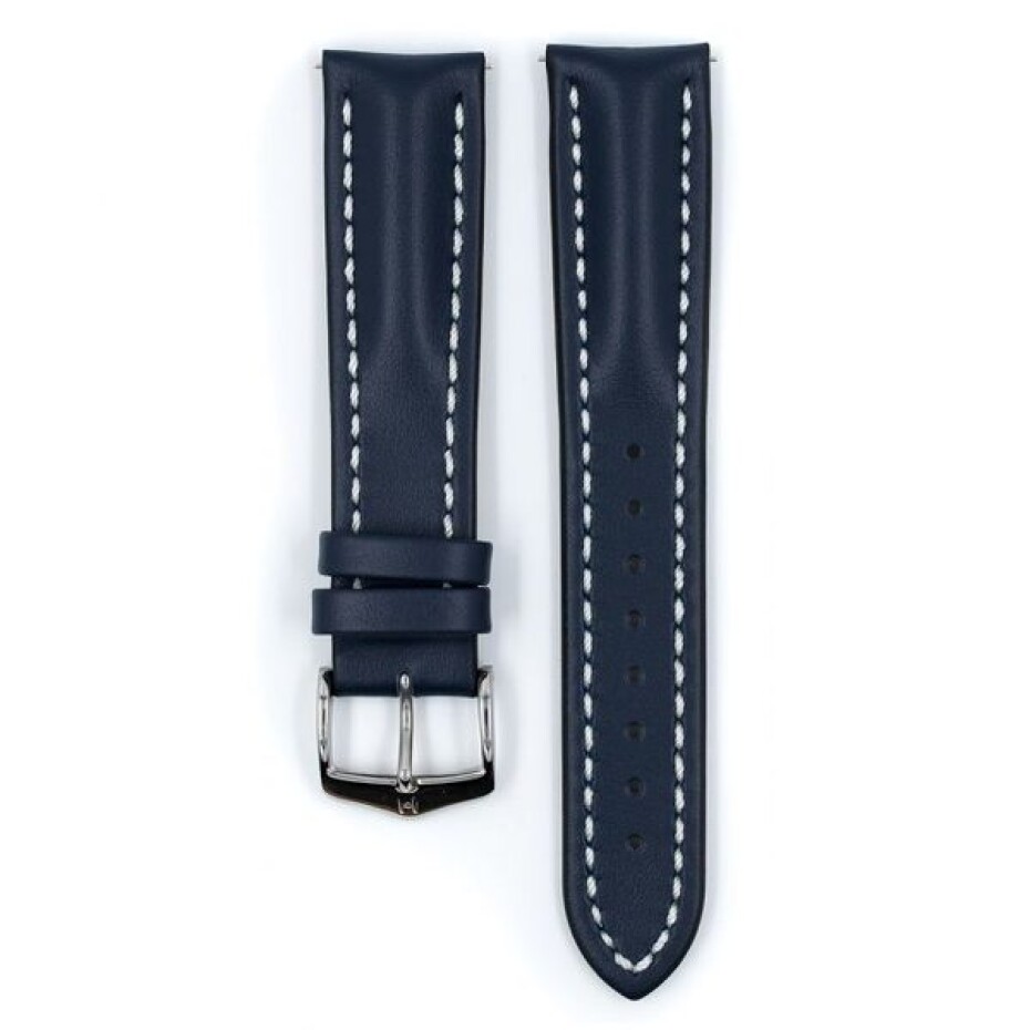 Řemínek Hirsch Heavy Calf - modrý - 18 mm - L – Standardní délka (doporučujeme) - 16 mm - Stříbrná - main (1)