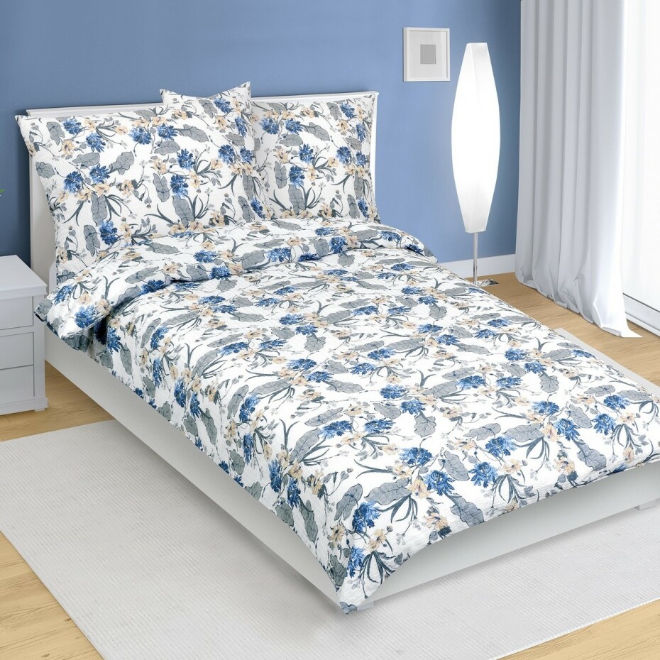 Bellatex Krepové povlečení modrý květ, 140 x 220 cm, 70 x 90 cm - main (0)
