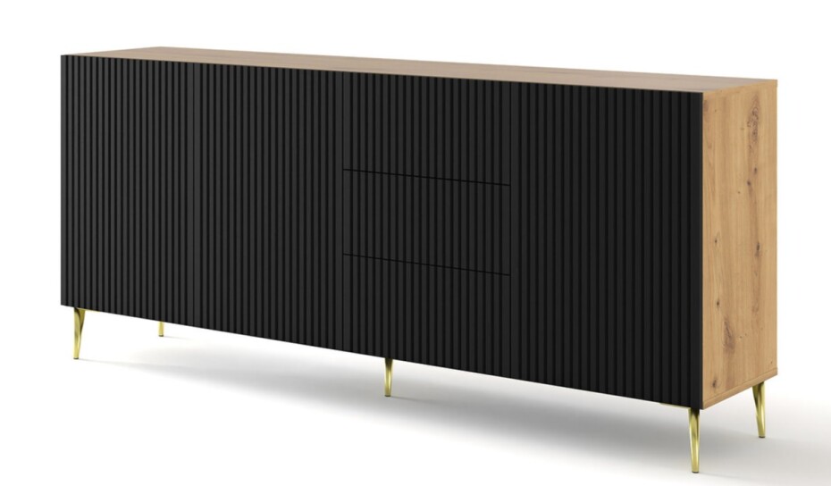 ARTBm Komoda RAVENNA B 3D3S 200 | dub artisan / černá matná Provedení: Dub artisan / černý mat / zlaté nohy - main (0)