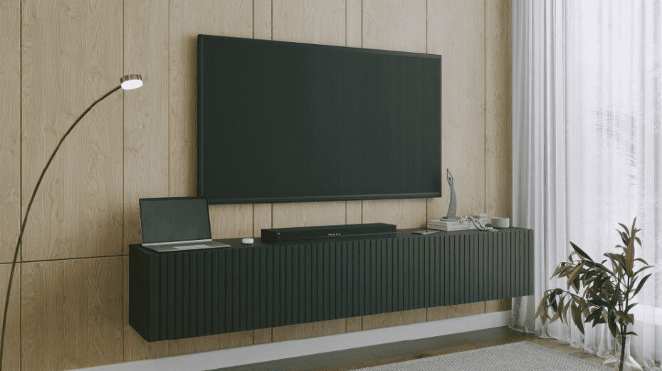 ArtExt Závěsný TV stolek JOY | 200 cm Barva: Černý lesk (drážky) - main (1)