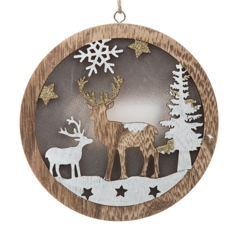 Dřevěná závěsná ozdoba s LED světlem Fawn, 13 x 13 x 2,5 cm - main (0)