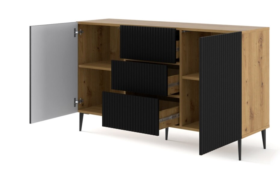 ARTBm Komoda RAVENNA B 2D3S 150 | dub artisan / černá matná Provedení: Dub artisan / černý mat / černé nohy - main (6)