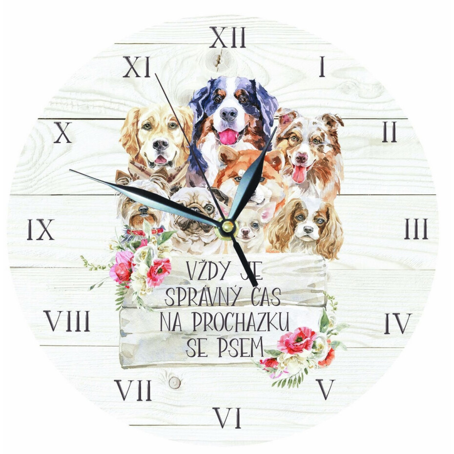 Bohemia Gifts Dřevěné hodiny - Pro milovníky psů, 24 cm - main (0)