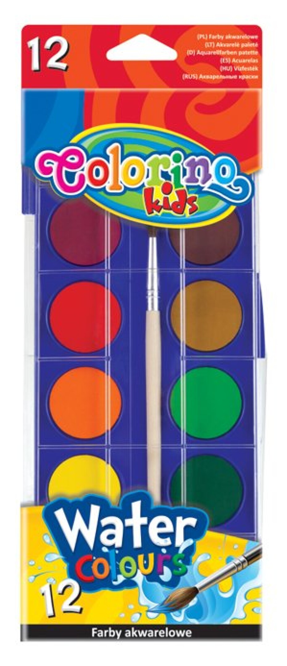 Colorino vodové barvy, pouzdro, se štětcem, 12 základních barev - main (0)