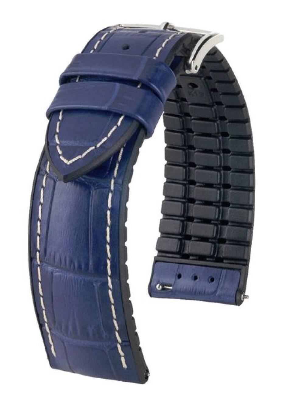 Řemínek Hirsch George - modrý - 24 mm - L – Standardní délka (doporučujeme) - 22 mm - Stříbrná - main (0)