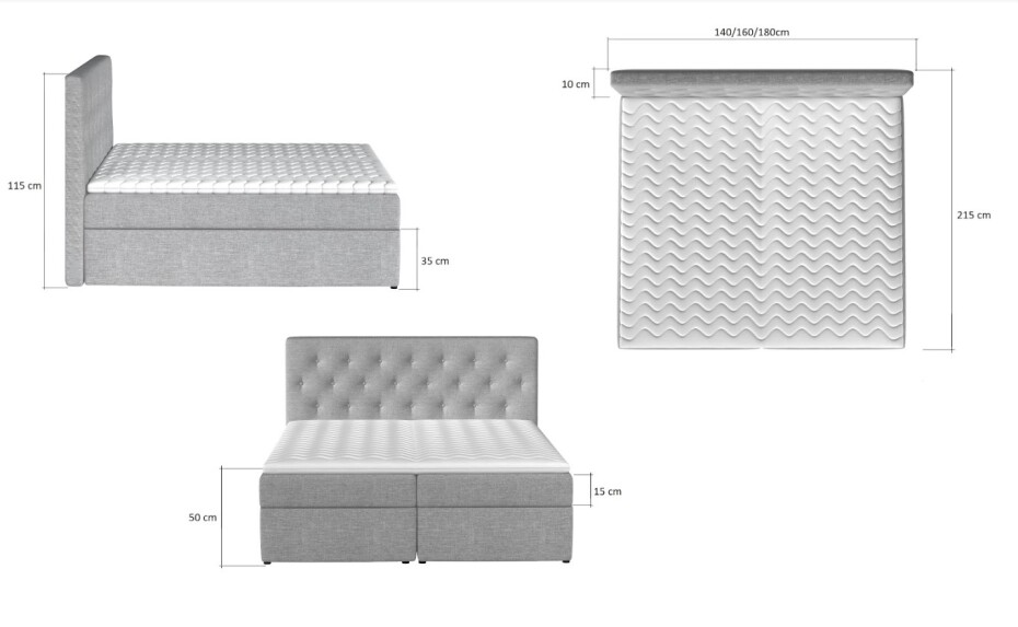 Artelta Manželská postel LOREE Boxspring | 140 x 200 cm Barva: Monolith 37 - main (11)