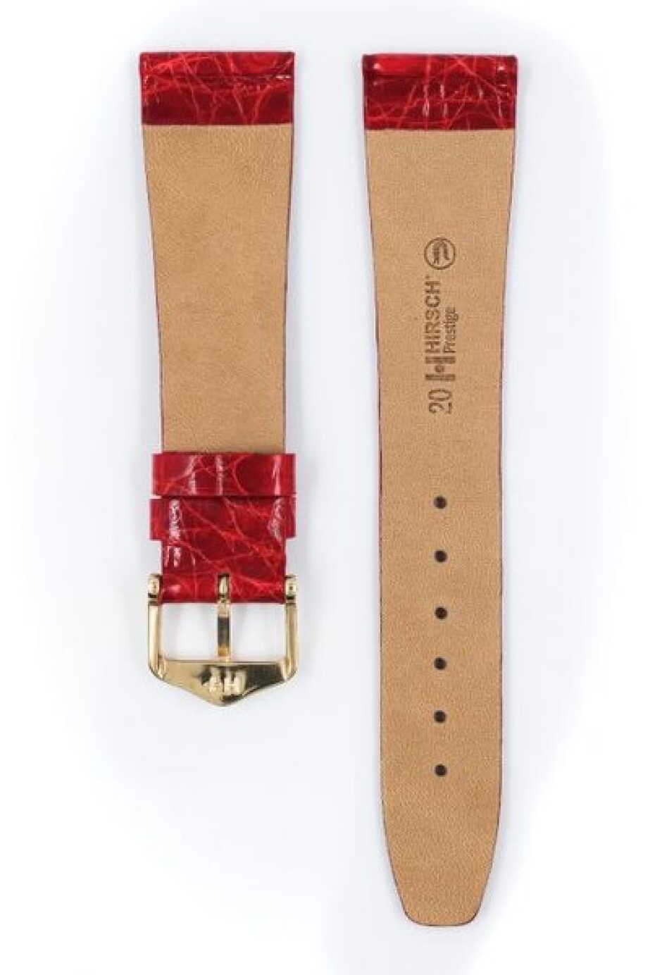 Řemínek Hirsch Prestige Crocodile - červený - 15 mm - M – Střední délka - 14 mm - Zlatá - main (2)