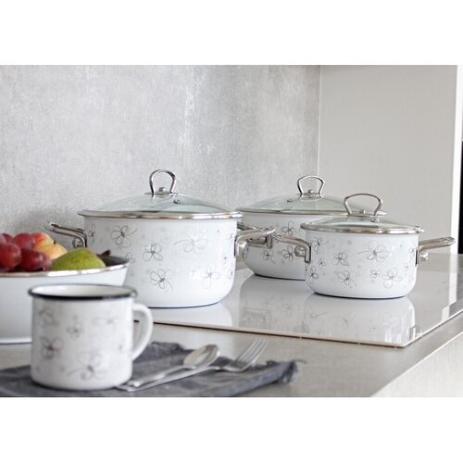 Belis Smaltovaný hrnec s poklicí Premium, bílá, 18 cm, 2,2 l, 2,2 l - main (4)