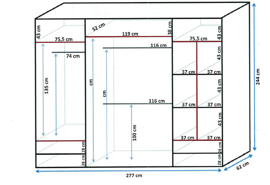 ArtMadex Šatní skříň GRANDE 277 | bílá se zrcadlem Barva: Bílá, Provedení: Grande 277 se 3 zrcadly - main (4)
