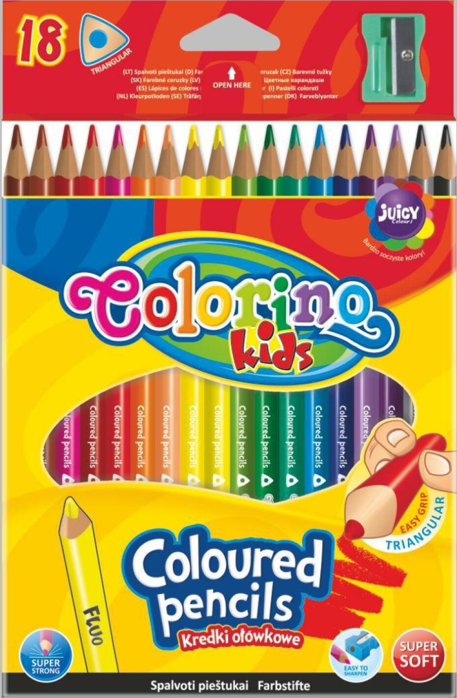 Colorino pastelky trojhranné, s ořezávátkem, 18 barev vč. fluožluté - main (0)
