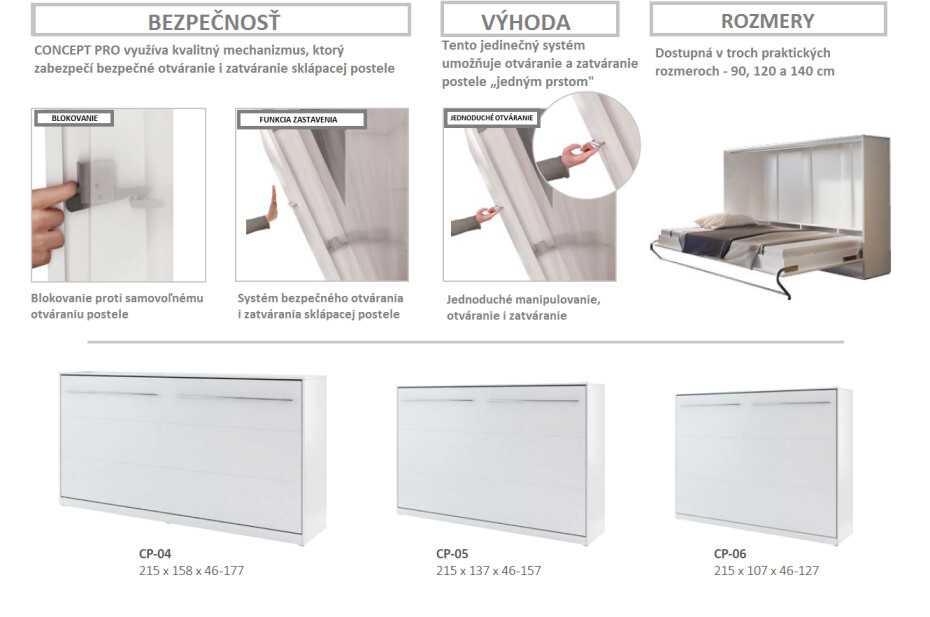 Dig-net nábytek Sklápěcí postel Lenart CONCEPT PRO CP-06 | 90 x 200 cm Barva: bílý lesk / bílá - main (6)
