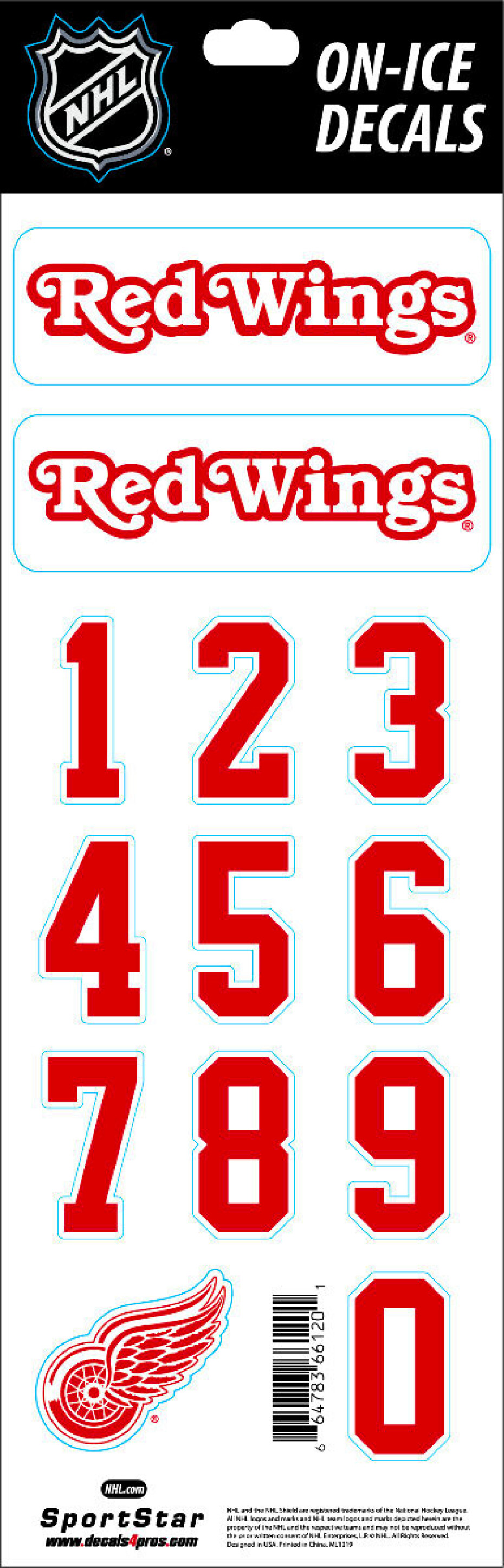 Čísla na helmu Sportstape  ALL IN ONE HELMET DECALS - DETROIT RED WINGS - main (0)