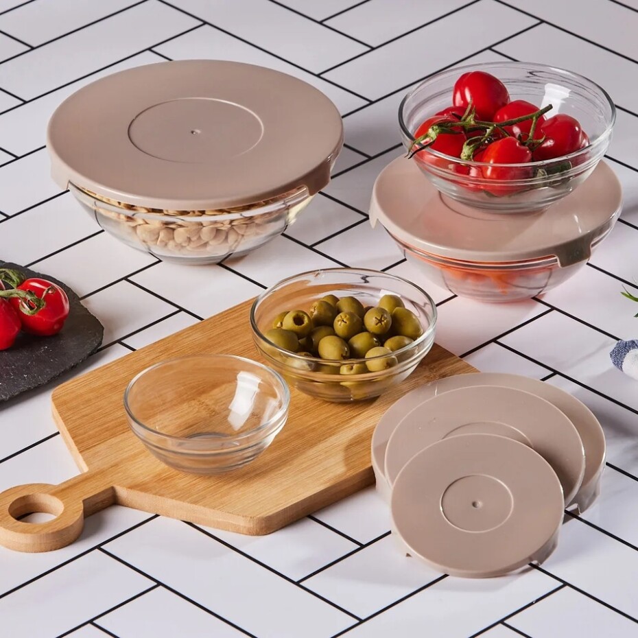 Altom Sada skleněných mís s víkem, béžová, 5 ks - main (9)
