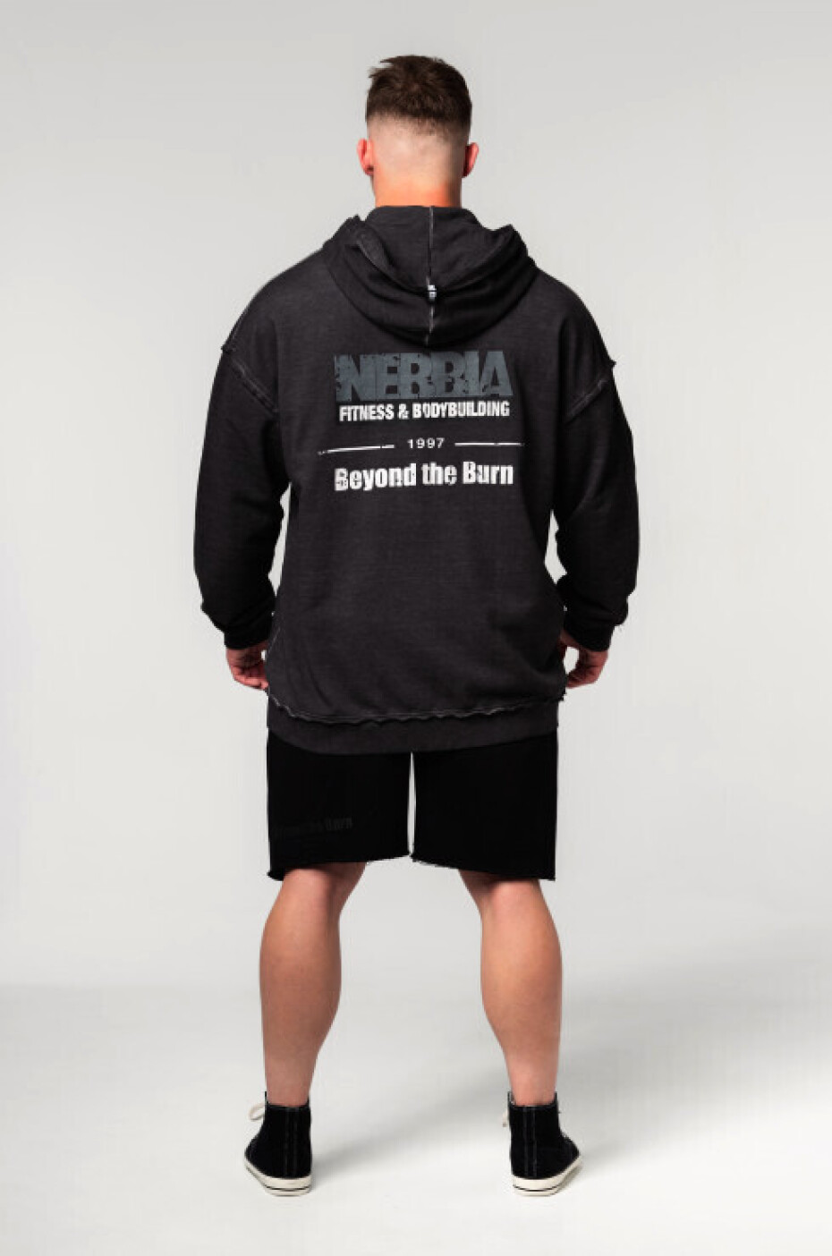 Pánská mikina Nebbia  Washed-off Zip Up Hoodie GYM BRO Black M - main (2)