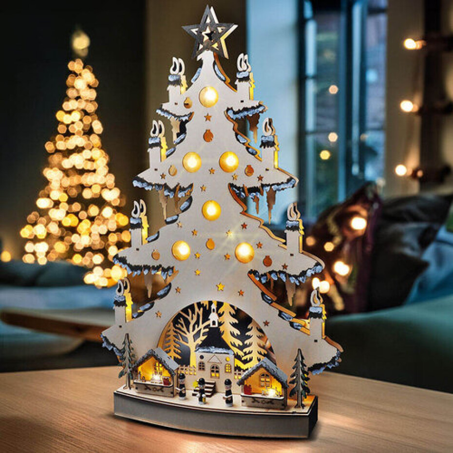 Solight LED dřevěný vánoční stromek s dekoracemi, 23x LED, 64 cm, 2x AA - main (2)