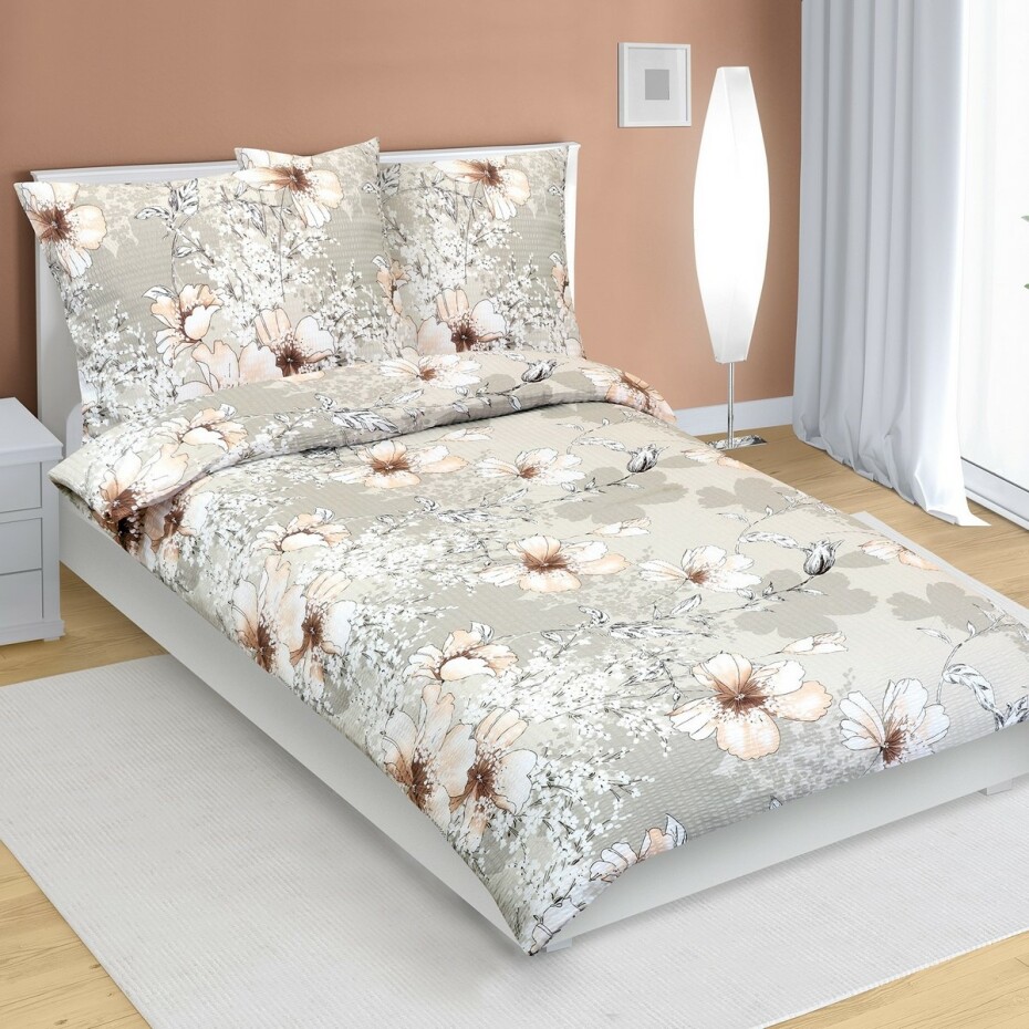 Bellatex Krepové povlečení Ibišek kávová, 140 x 220 cm, 70 x 90 cm - main (0)
