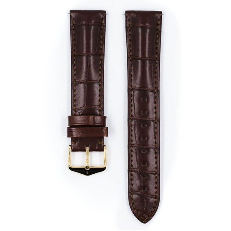 Řemínek Hirsch Earl alligator - hnědý, mat - 24 mm - L – Standardní délka (doporučujeme) - 22 mm - Stříbrná - main (1)