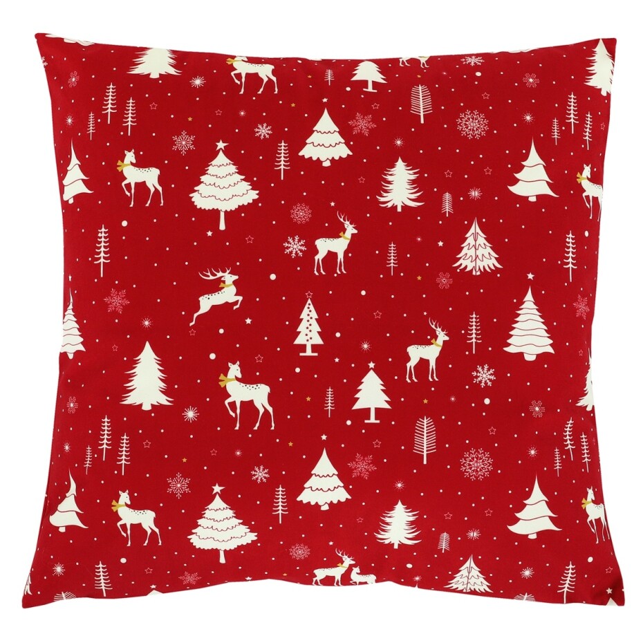 Polštář sametový s výplní - červený vánoční, 100% polyester, 45 x 45 cm. - main (0)