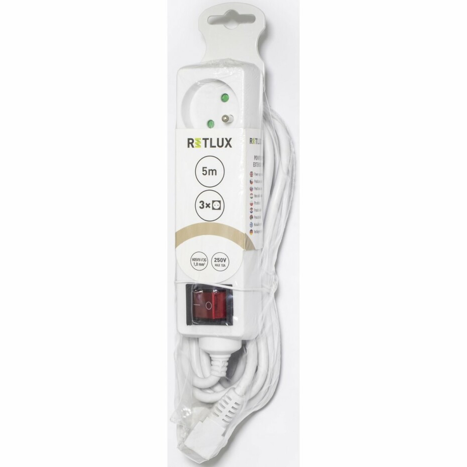 Retlux RPC 21 Prodlužovací kabel s vypínačem bílá, 3 zásuvky, 5 m - main (1)
