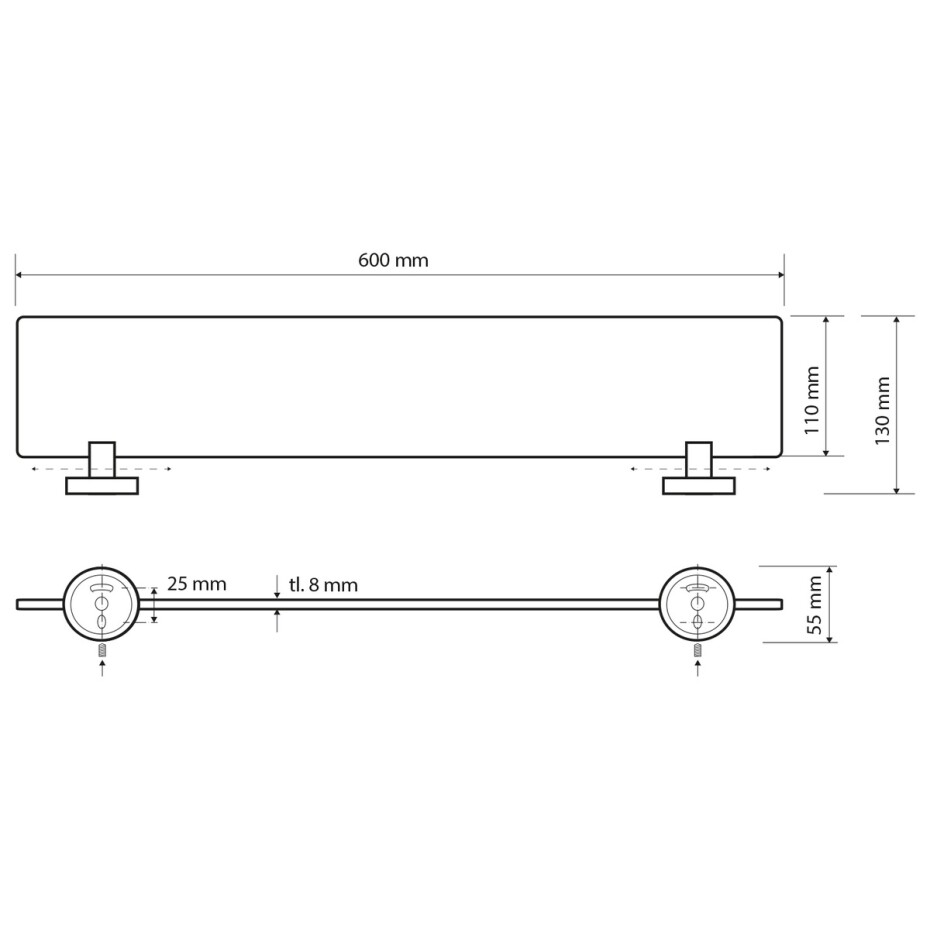 SAPHO XR609 X-Round E skleněná polička, 60 x 13 cm - main (1)