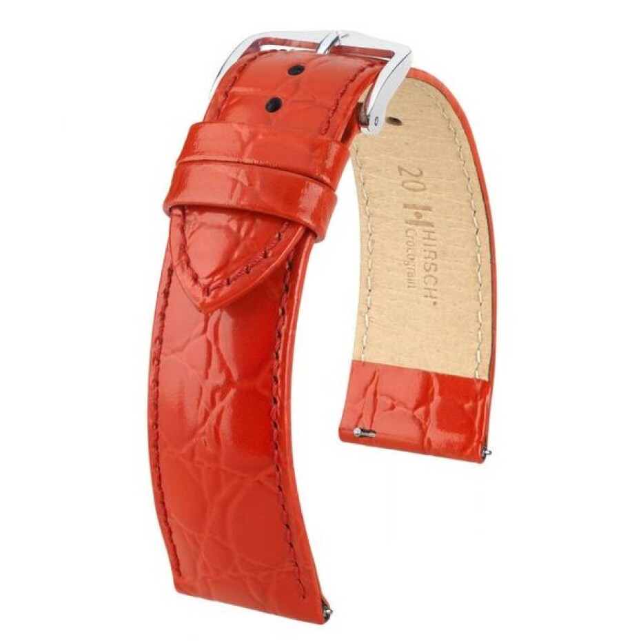 Řemínek Hirsch Crocograin - červený - 20 mm - M – Střední délka - 18 mm - Stříbrná - main (1)