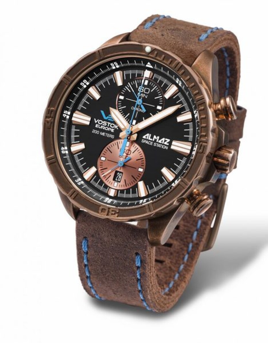 Kožený řemínek Vostok Europe pro Almaz 6S11/320O266 - hnědý s prošitím/bronzová spona - main (4)