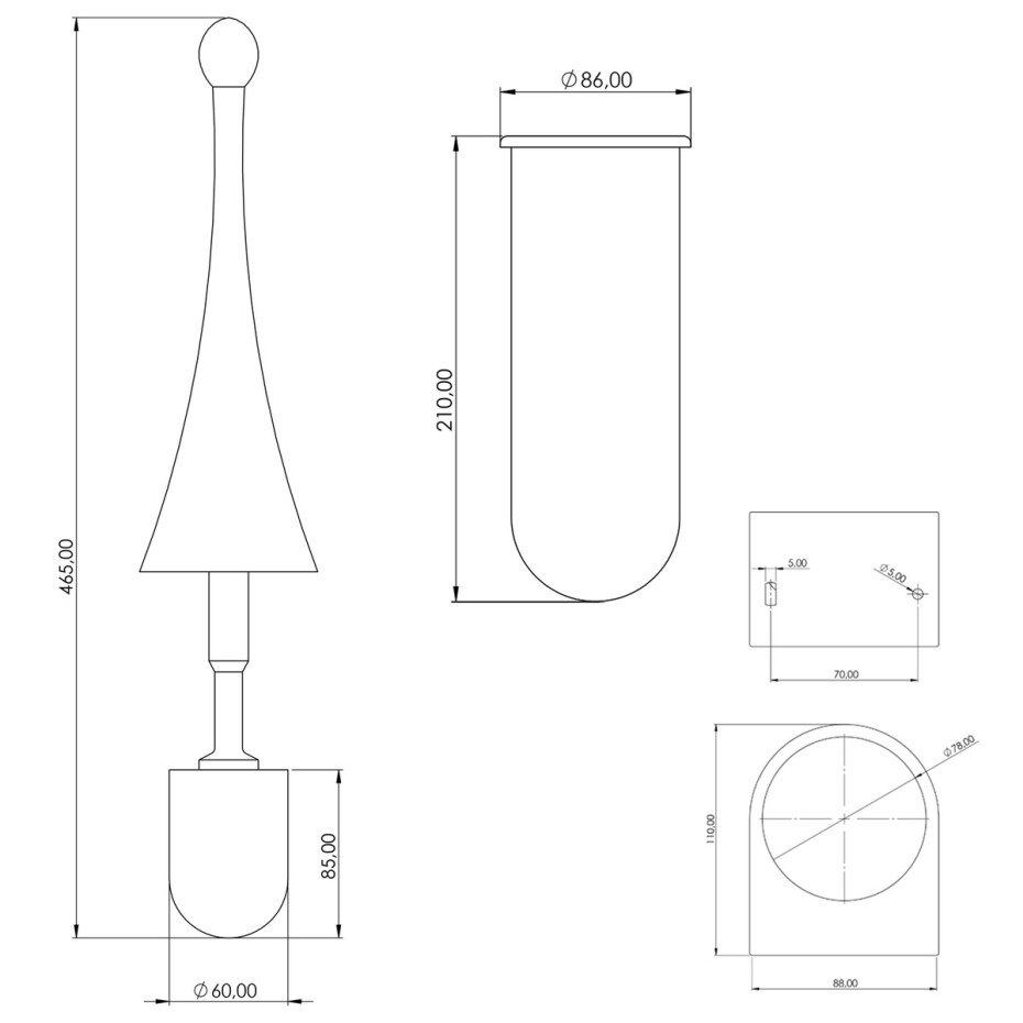 MARPLAST A65801NE Colored WC štětka nástěnná, ABS, černá mat  - main (3)
