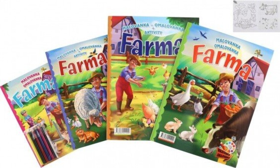Omalovánky+aktivity/Maľovanky+aktivity Na farmě/Na farme 4ks + pastelky CZ+SK verze v sáčku 21x29cm - main (0)