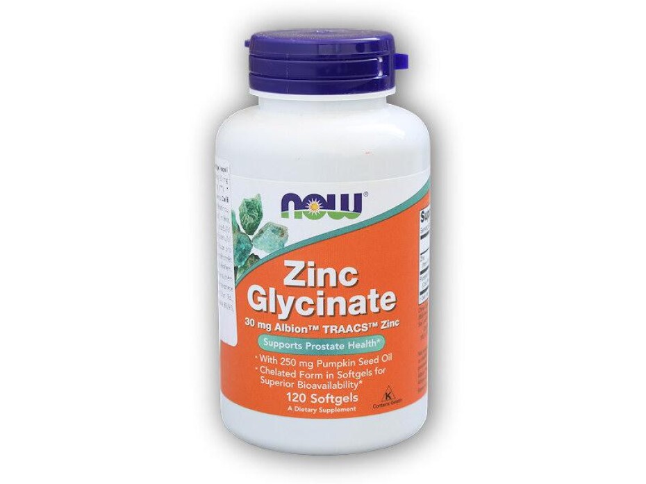 NOW Foods Zinc Glycinate + dýňový olej 30mg 120 kapslí - main (0)