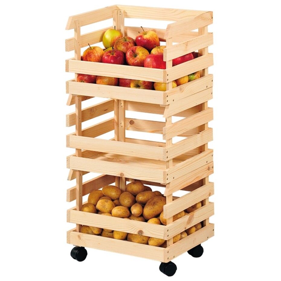 Kesper 69581 Regál na ovoce a zeleninu s kolečky borovice,  80 x 37 x 30 cm - main (1)