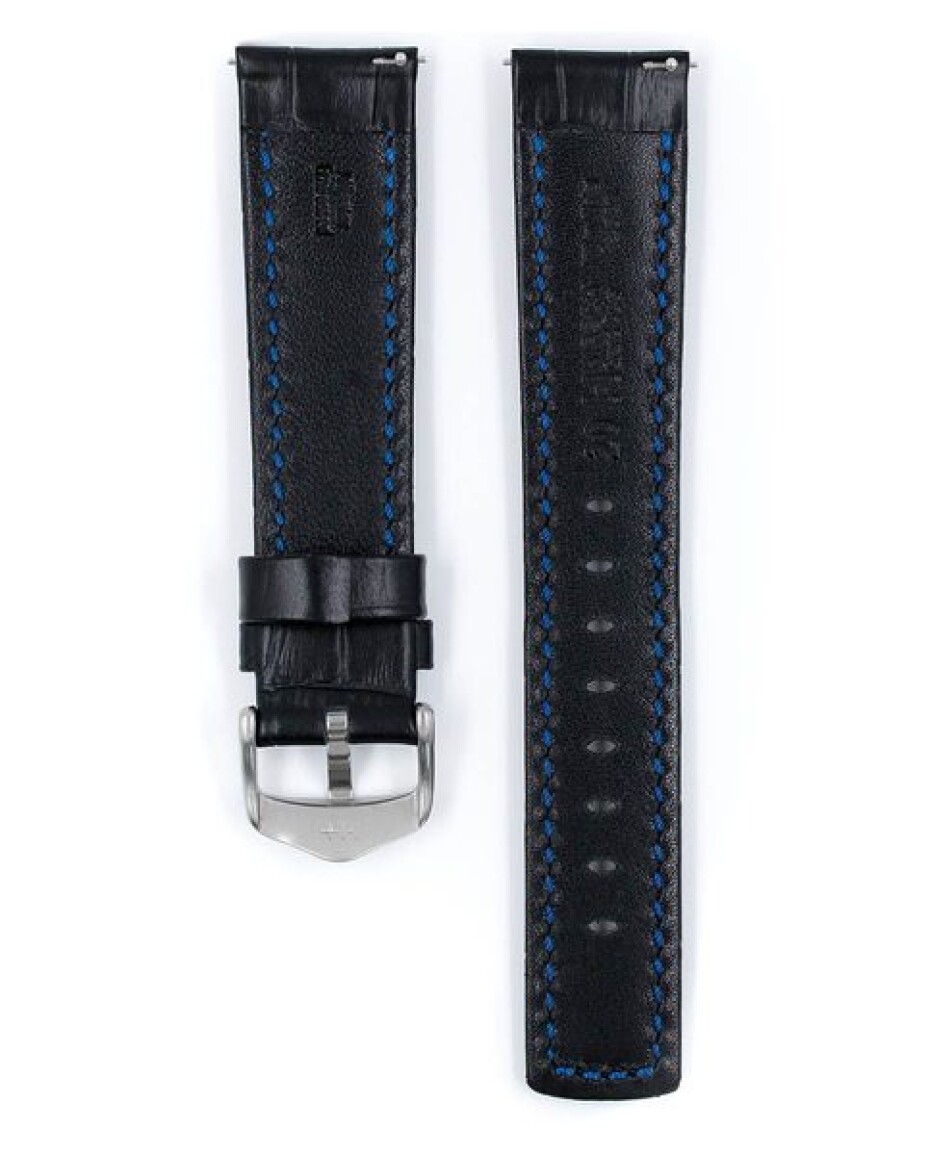 Řemínek Hirsch Grand Duke - černý, červené prošití - 24 mm - XL - Prodloužená délka - 22 mm - Stříbrná - main (2)