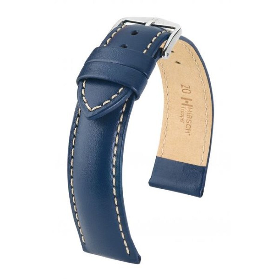 Řemínek Hirsch Trooper (NO QR) - modrý - 24 mm - L – Standardní délka (doporučujeme) - 22 mm - Stříbrná - main (0)