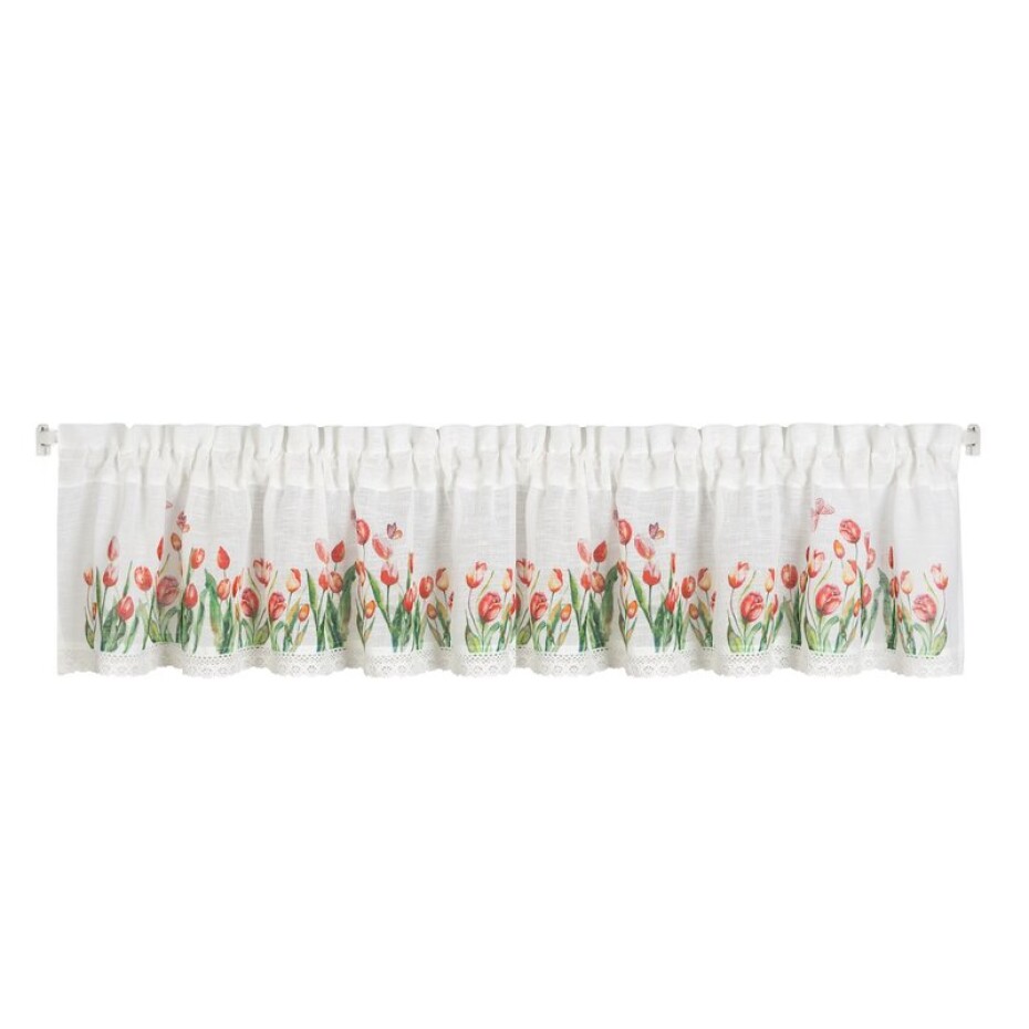 ArtFir Záclona STELLA P | bílá s tulipány 150 x 30 cm - main (1)
