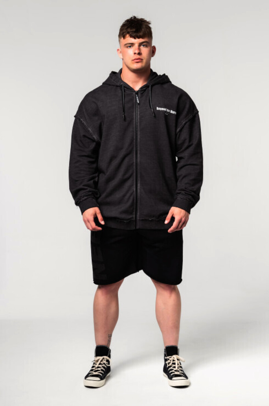 Pánská mikina Nebbia  Washed-off Zip Up Hoodie GYM BRO Black M - main (5)