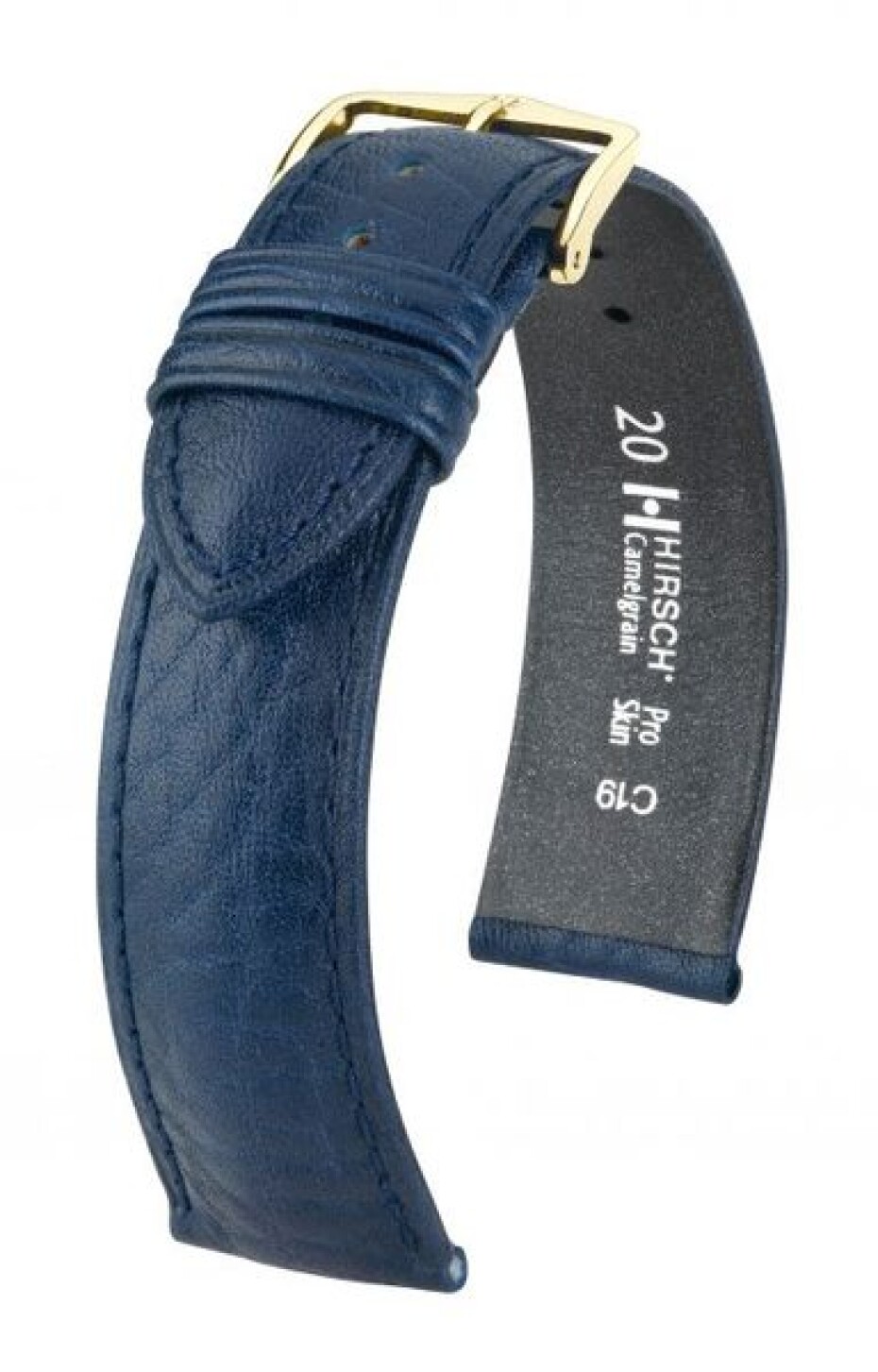 Řemínek Hirsch Camelgrain - modrý - 16 mm - L – Standardní délka (doporučujeme) - 14 mm - Zlatá - main (1)