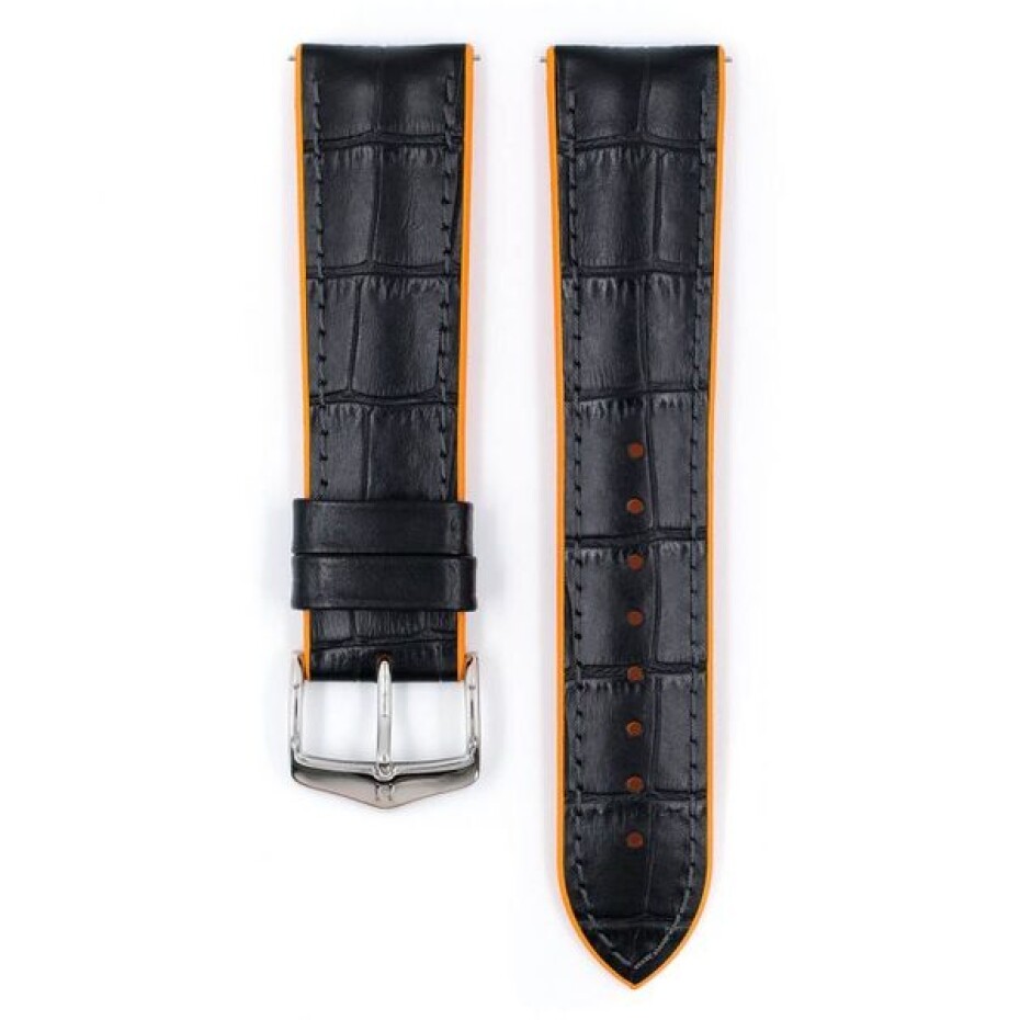 Řemínek Hirsch Andy - černo-oranžový - 20 mm - L – Standardní délka (doporučujeme) - 18 mm - Stříbrná - main (1)