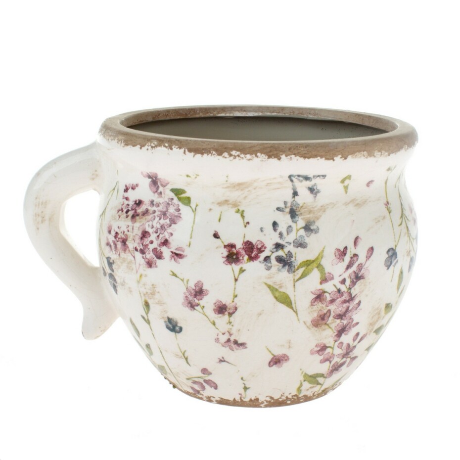 Keramický obal na květináč Vintage garden bílá, 17 x 12 x 14 cm - main (0)