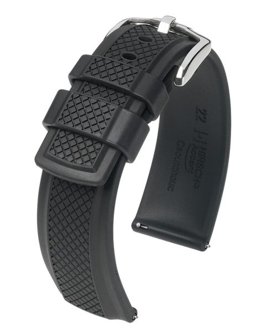 Řemínek Hirsch Accent - černý - 24 mm - L – Standardní délka (doporučujeme) - 22 mm - Stříbrná - main (0)