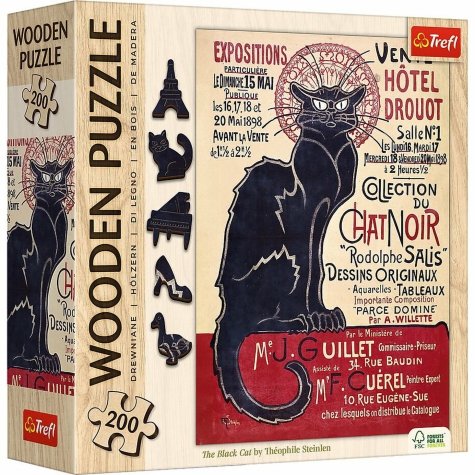 Trefl Dřevěné puzzle 200 - Černá kočka - Théophile Alexandre Steinlen - main (0)