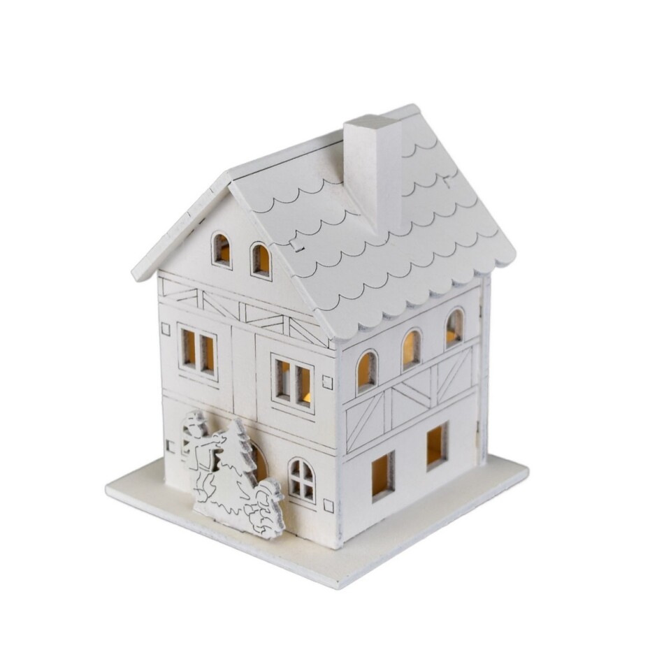 Vánoční svítící dekorace Dřevěný domek, 8 x 10 x 8 cm, LED - main (5)