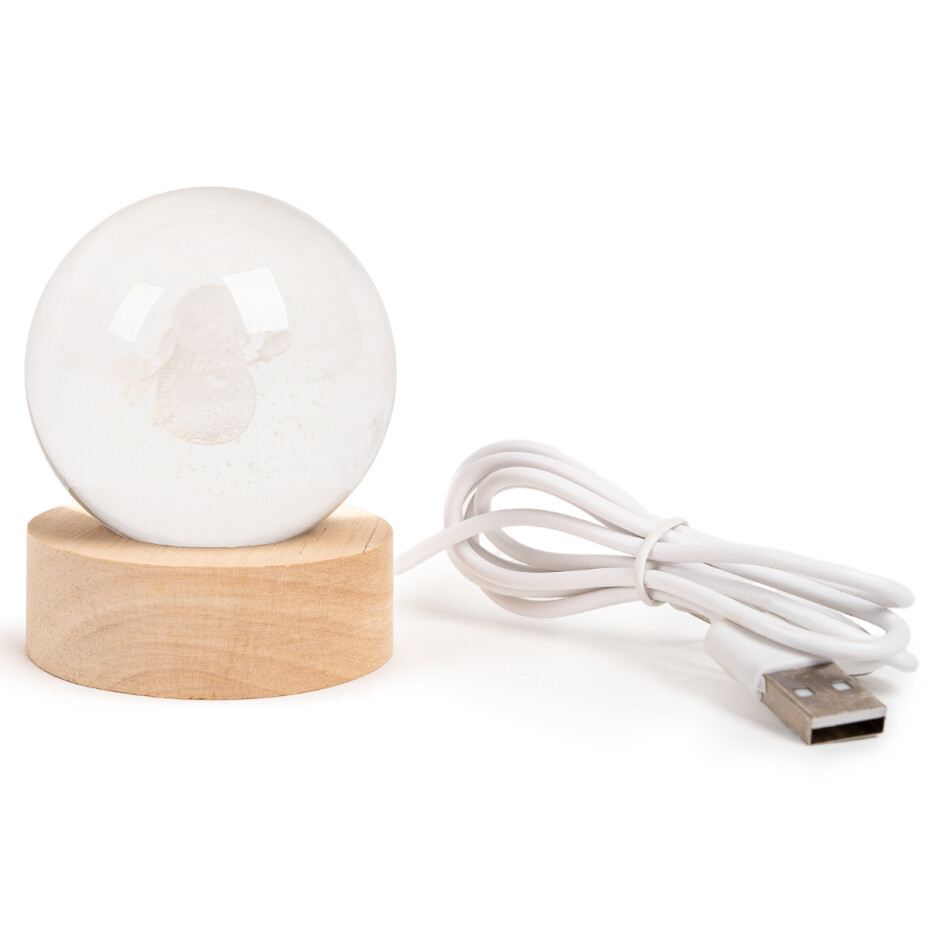 Svítící skleněná koule, USB, na dřevěném podstavci - main (4)
