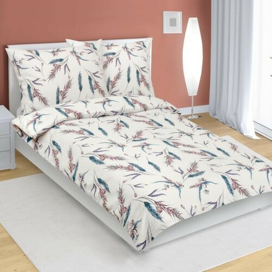 Bellatex Krepové povlečení Klas béžová, modrá, 140 x 220 cm, 70 x 90 cm - main (0)