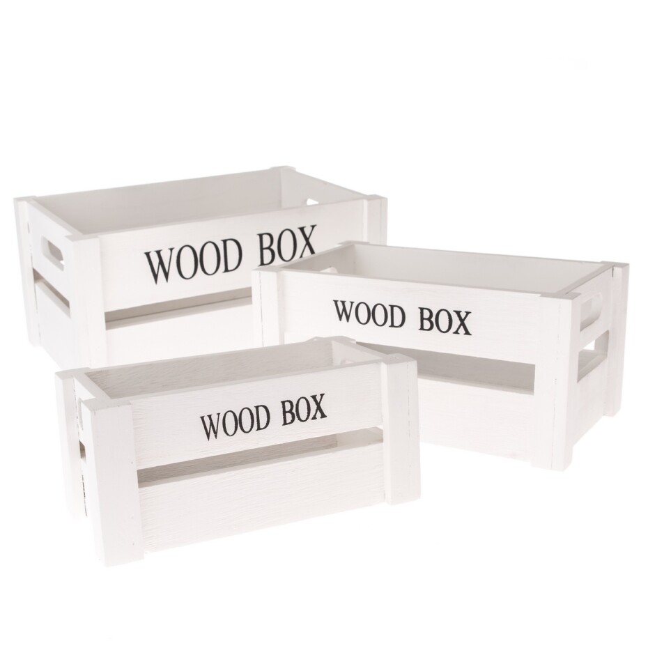Sada dřevěných bedýnek Wood Box, 3 ks, bílá - main (0)