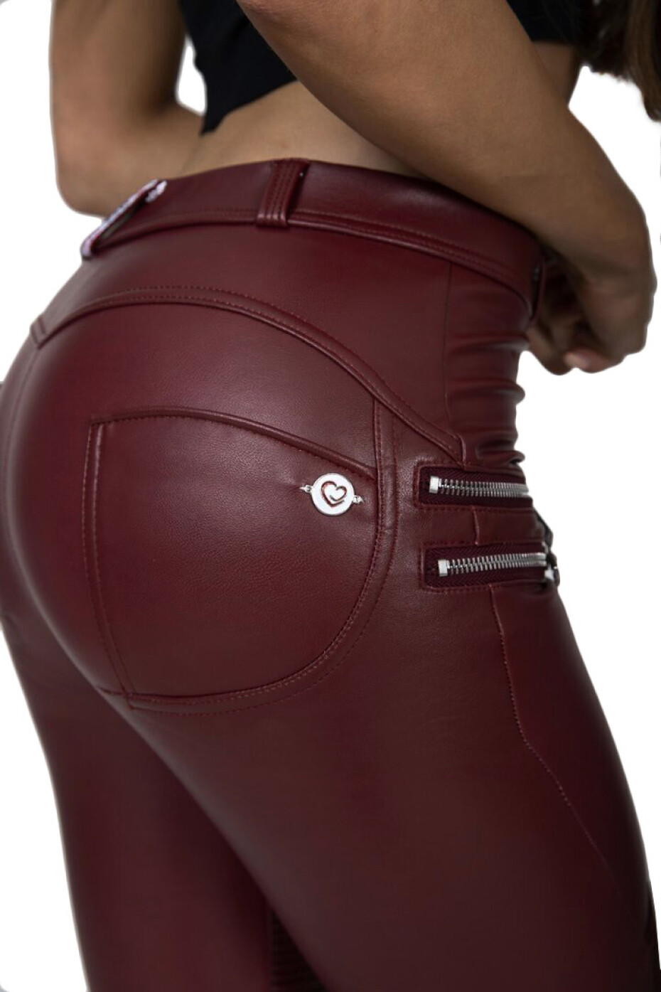 Hugz Jeans Wine Faux Leather Biker High Waist - main (6)