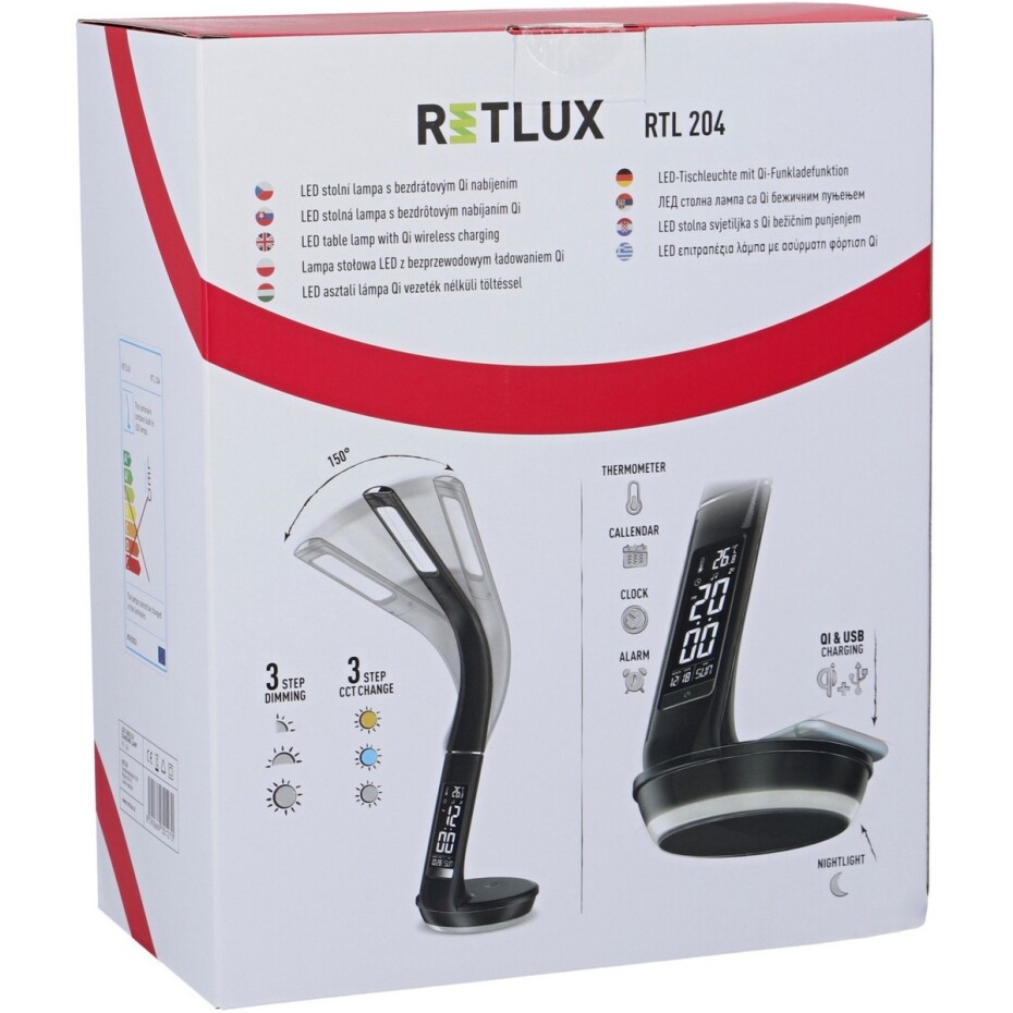 Retlux RTL 204 Stolní LED lampa s displejem a Qi dobíjením černá, 6 W - main (15)