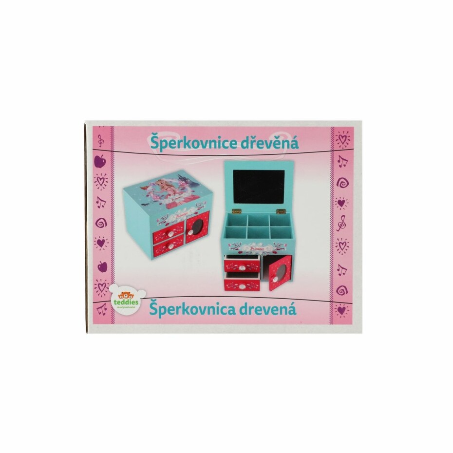 Skříňka šperkovnice Princess 3 zásuvky, odklápěcí vrch se zrcátkem, 16x12,5x12cm, dřevo - main (4)