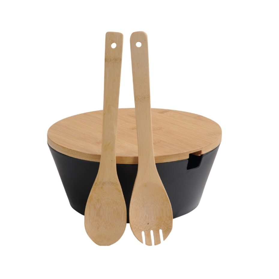 Kesper 92524 Mísa na salát s příborem a víkem, černá, pr. 26 cm - main (2)